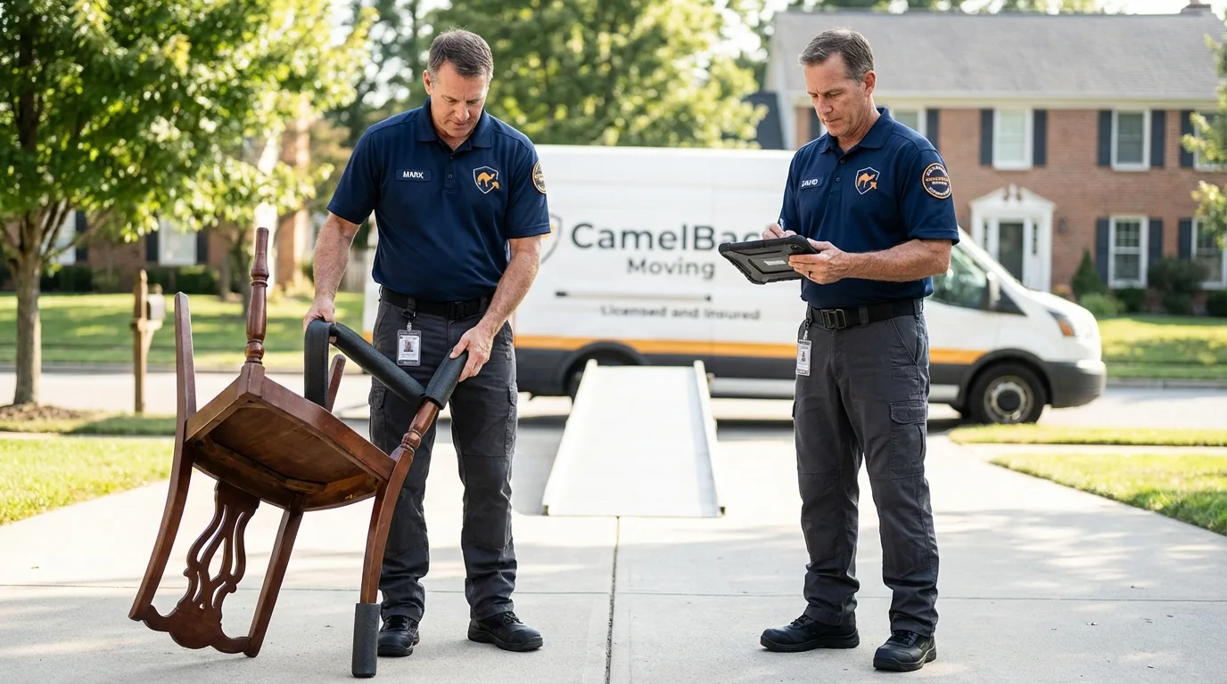 Movers inspecting furniture for damage prevention before loading in Royalton, MN