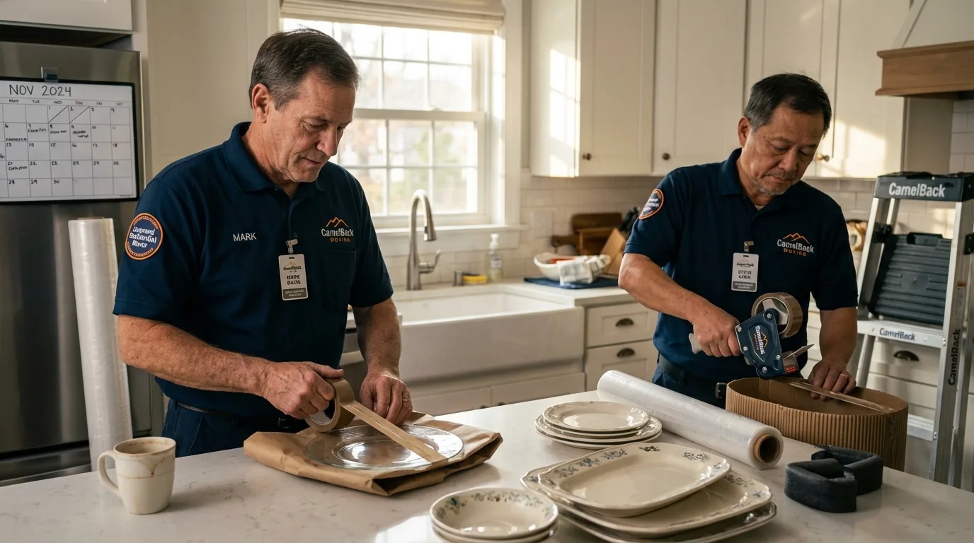 Professional crew packing kitchen dishware in Royalton, MN